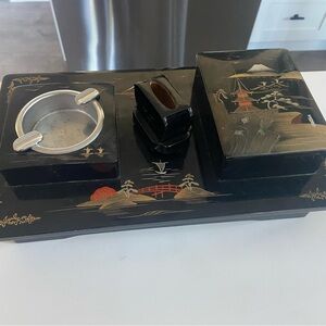 Vintage Japanese lacquerware smoke set music box, Aizu lacquerware